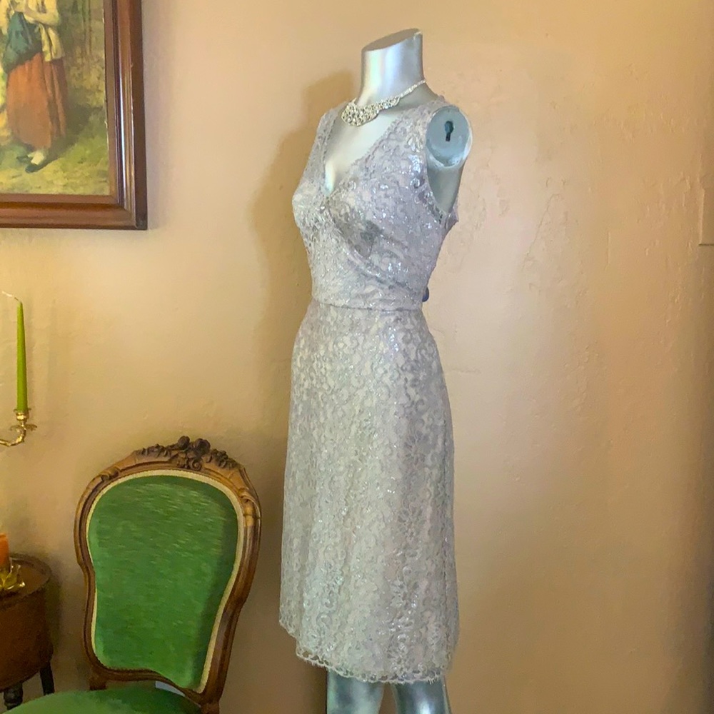 BCBGMaxAzria Silver Lace Cocktail Dress- Size 8